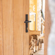 Load image into Gallery viewer, Matt Black Brompton Slimline Door Lever Espagnolette Lock Set in situ