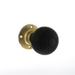 Load image into Gallery viewer, Old English Whitby Ebony Wood Reeded Mortice Knob on 60mm Face Fix Rose - Polished Brass
