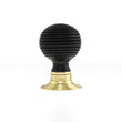 Load image into Gallery viewer, Old English Whitby Ebony Wood Reeded Mortice Knob on 60mm Face Fix Rose - Polished Brass
