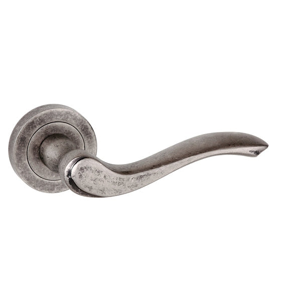 Old English Warwick Lever on Round Rose - Distressed Silver