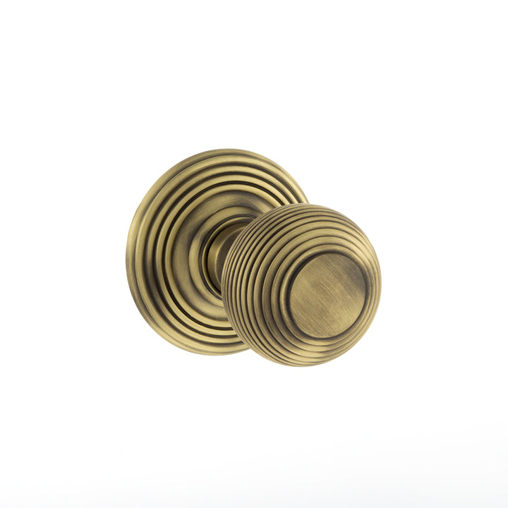 English Ripon Solid Brass Reeded Mortice Knob on Concealed Fix Rose - Matt Antique Brass_Yorkshire_architectural_Hardware