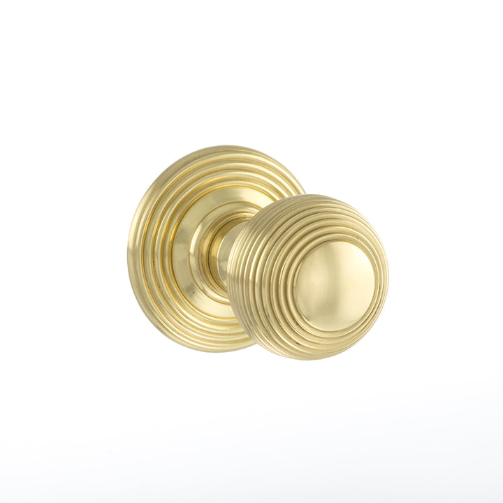 Ripon Solid Brass Reeded Mortice Knob on Concealed Fix Rose - Polished Brass_YorkshireArchitecturalHardware_