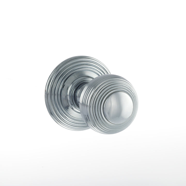 Ripon Solid Brass Reeded Mortice Knob on Concealed Fix Rose - Polished Chrome_Yorkshire_Architectural_Hardware_
