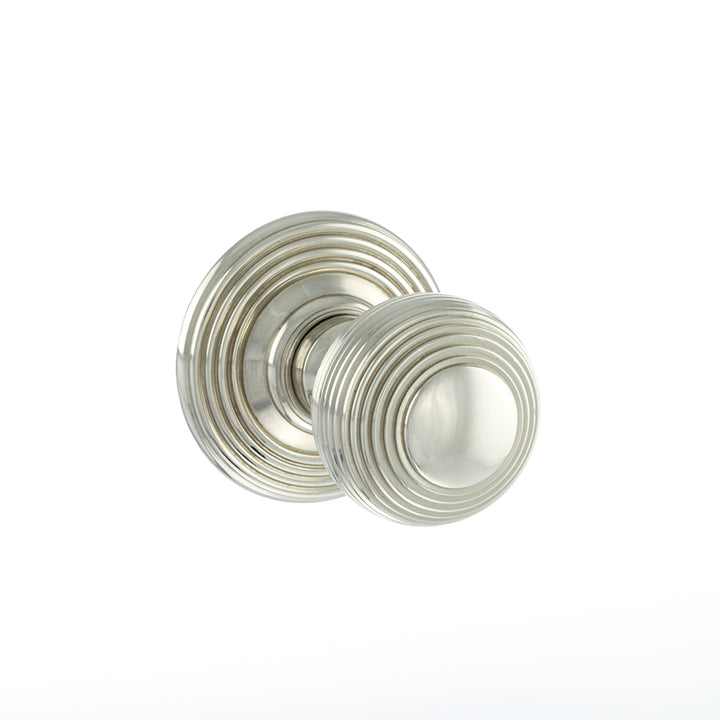 Ripon Solid Brass Reeded Mortice Knob on Concealed Fix Rose - Polished Nickel_