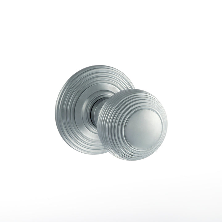Ripon Solid Brass Reeded Mortice Knob on Concealed Fix Rose - Satin Chrome_Yorkshire_Architectural_Hardware