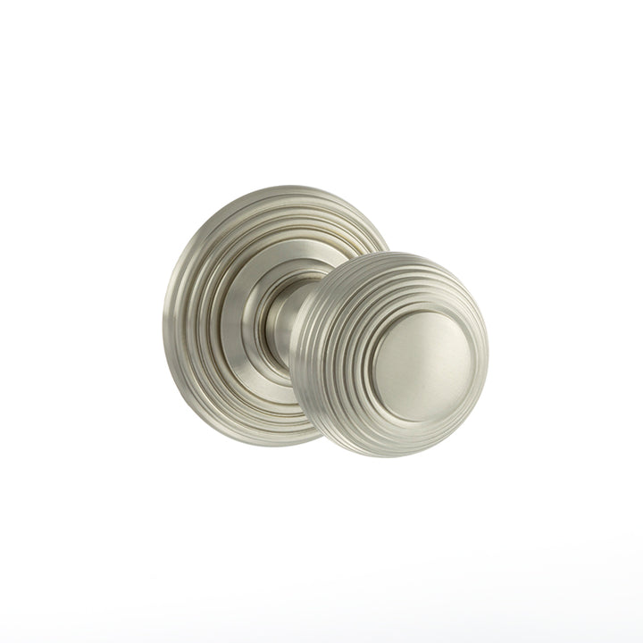 Old English Ripon Solid Brass Reeded Mortice Knob on Concealed Fix Rose - Satin Nickel