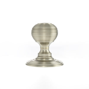 Old English Ripon Solid Brass Reeded Mortice Knob on Concealed Fix Rose - Satin Nickel Side