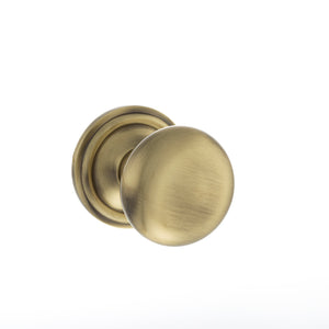 Old English Harrogate Solid Brass Mushroom Mortice Knob on Concealed Fix Rose - Antique Brass