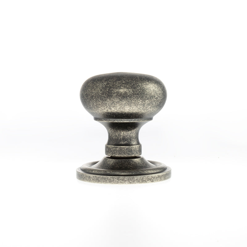 Old English Harrogate Solid Brass Mushroom Mortice Knob on Concealed Fix Rose - Distressed Silver