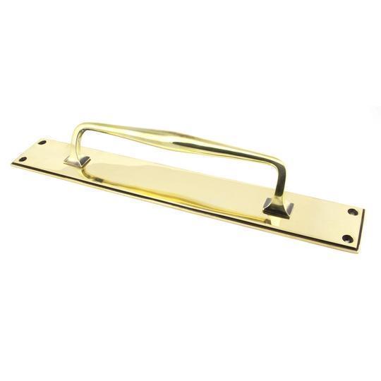 Aged Brass 425mm Art Deco Pull Handle on Backplatein our Pull Handles collection by From The Anvil. Available to buy at Yorkshire Architectural Hardware