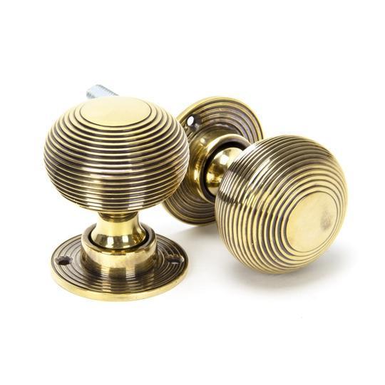Aged Brass Heavy Beehive Mortice/Rim Knob Setin our Door Knobs collection by From The Anvil. Available to buy at Yorkshire Architectural Hardware