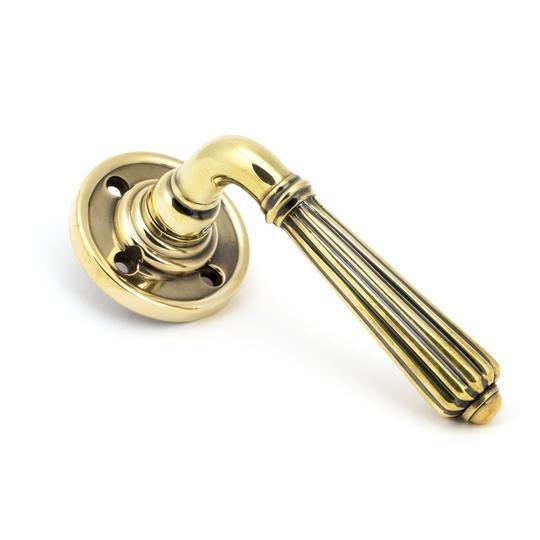 Aged Brass Hinton Lever on Rose Setin our Lever Handles collection by From The Anvil. Available to buy at Yorkshire Architectural Hardware