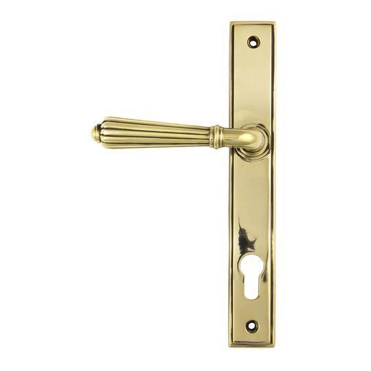Aged Brass Hinton Slimline Lever Espag. Lock Setin our Lever Handles collection by From The Anvil. Available to buy at Yorkshire Architectural Hardware