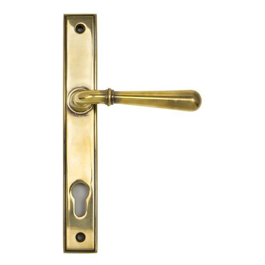 Aged Brass Newbury Slimline Lever Espag. Lock Setin our Lever Handles collection by From The Anvil. Available to buy at Yorkshire Architectural Hardware
