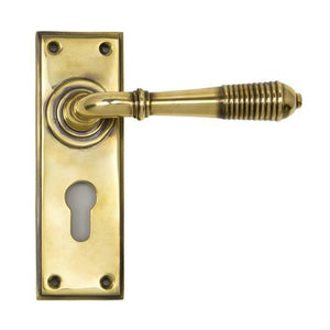 Aged Brass Reeded Lever Euro Setin our Lever Handles collection by From The Anvil. Available to buy at Yorkshire Architectural Hardware