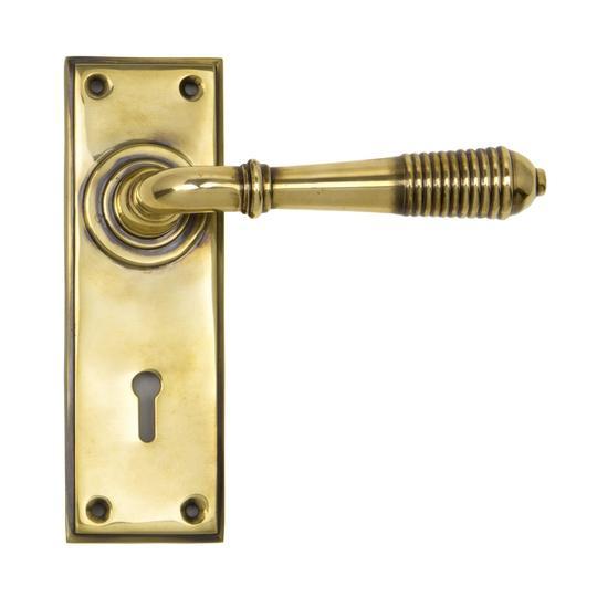 Aged Brass Reeded Lever Lock Setin our Lever Handles collection by From The Anvil. Available to buy at Yorkshire Architectural Hardware