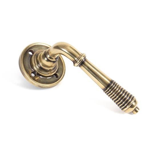 Aged Brass Reeded Lever on Rose Setin our Lever Handles collection by From The Anvil. Available to buy at Yorkshire Architectural Hardware