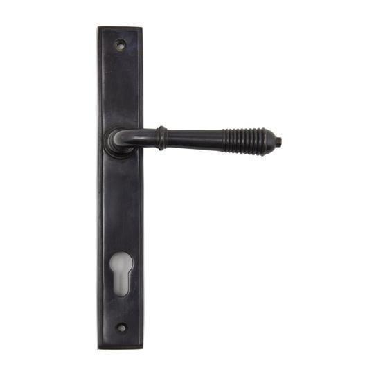 Aged Bronze Reeded Slimline Lever Espag. Lock Setin our Lever Handles collection by From The Anvil. Available to buy at Yorkshire Architectural Hardware