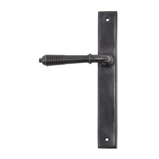 Aged Bronze Reeded Slimline Lever Latch Setin our Lever Handles collection by From The Anvil. Available to buy at Yorkshire Architectural Hardware