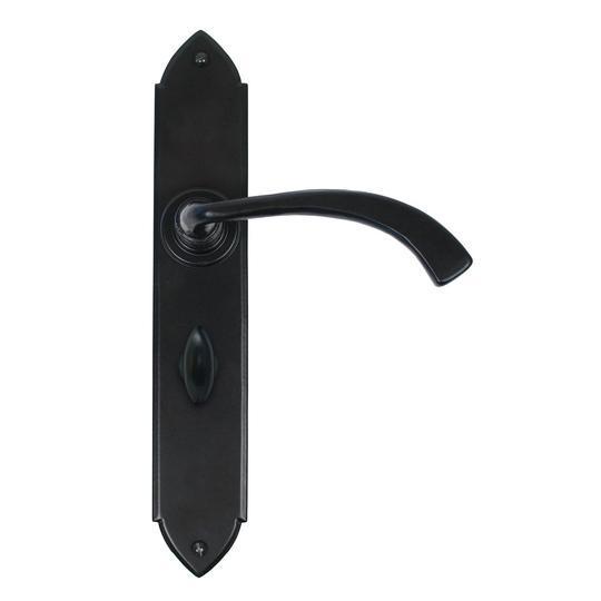 Black Gothic Curved Sprung Lever Bathroom Setin our Lever Handles collection by From The Anvil. Available to buy at Yorkshire Architectural Hardware