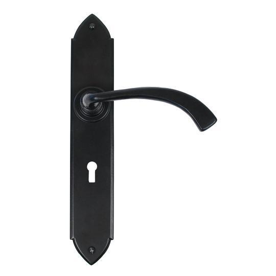 Black Gothic Curved Sprung Lever Lock Setin our Lever Handles collection by From The Anvil. Available to buy at Yorkshire Architectural Hardware