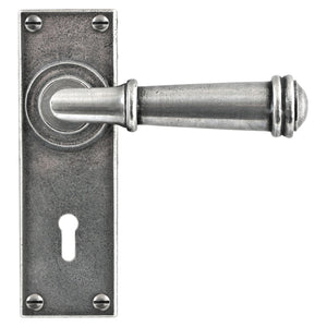 Durham Pewter Door Lever On Lock/Keyhole Backplate