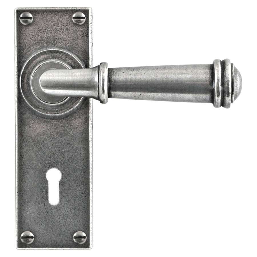 Durham Pewter Door Lever On Lock/Keyhole Backplate
