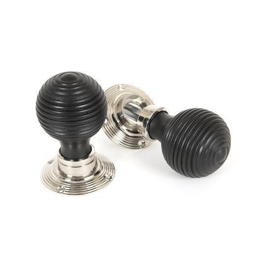 Ebony Mortice/Rim Beehive Knob Set - Polished Nickel Rosesin our Door Knobs collection by From The Anvil. Available to buy at Yorkshire Architectural Hardware