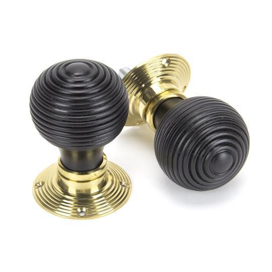 Ebony & Polished Brass Beehive Mortice/Rim Knob Setin our Door Knobs collection by From The Anvil. Available to buy at Yorkshire Architectural Hardware