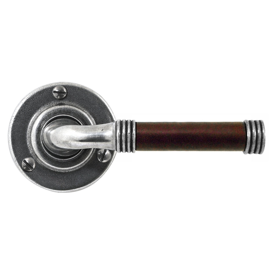 Jarrow Chocolate Leather And Pewter Lever Handle On Rose Backplate (Sprung)