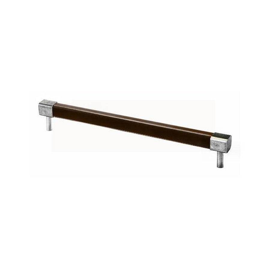 Jedburgh Square Chocolate Leather Pewter Bar Handle Medium (300mm Fixing Centres)