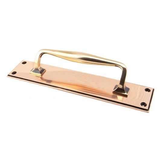 Polished Bronze 300mm Art Deco Pull Handle on Backplatein our Pull Handles collection by From The Anvil. Available to buy at Yorkshire Architectural Hardware