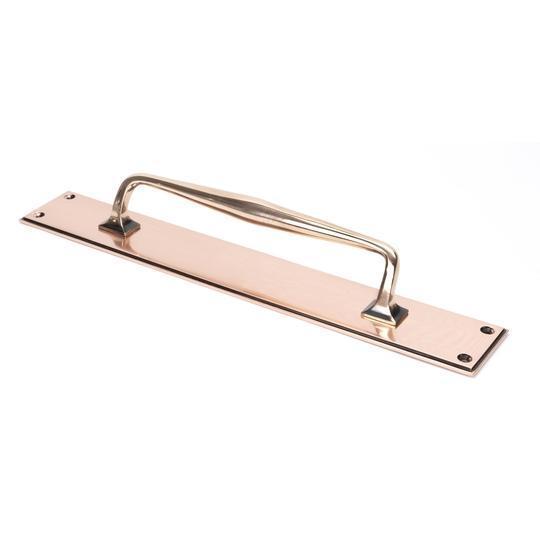 Polished Bronze 425mm Art Deco Pull Handle on Backplatein our Pull Handles collection by From The Anvil. Available to buy at Yorkshire Architectural Hardware