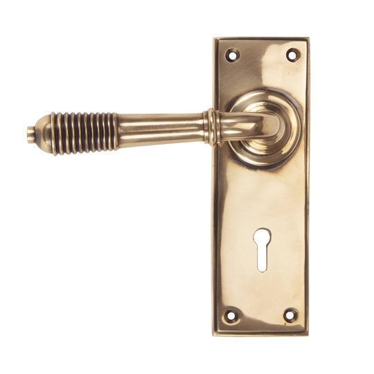 Polished Bronze Reeded Lever Lock Setin our Lever Handles collection by From The Anvil. Available to buy at Yorkshire Architectural Hardware