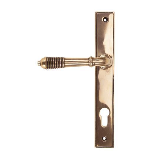 Polished Bronze Reeded Slimline Lever Espag. Lock Setin our Lever Handles collection by From The Anvil. Available to buy at Yorkshire Architectural Hardware
