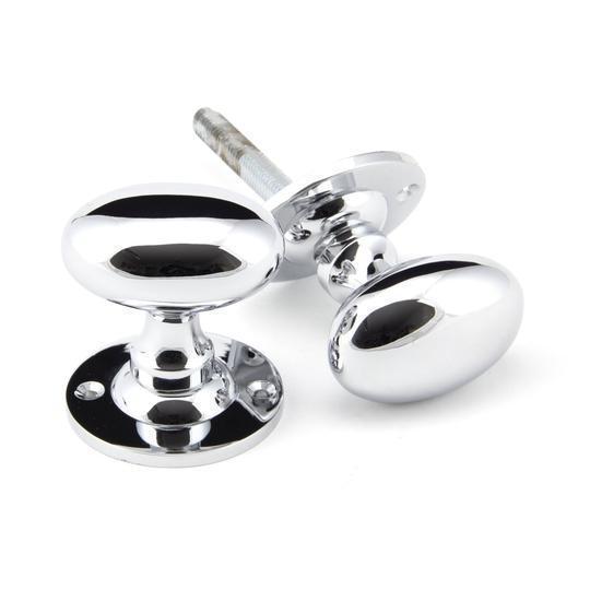 Polished Chrome Oval Mortice/Rim Knob Setin our Door Knobs collection by From The Anvil. Available to buy at Yorkshire Architectural Hardware