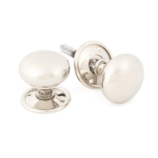 Polished Nickel Mushroom Mortice/Rim Knob Setin our Door Knobs collection by From The Anvil. Available to buy at Yorkshire Architectural Hardware