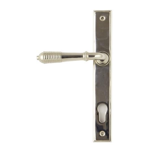 Polished Nickel Reeded Slimline Lever Espag. Lock Setin our Lever Handles collection by From The Anvil. Available to buy at Yorkshire Architectural Hardware