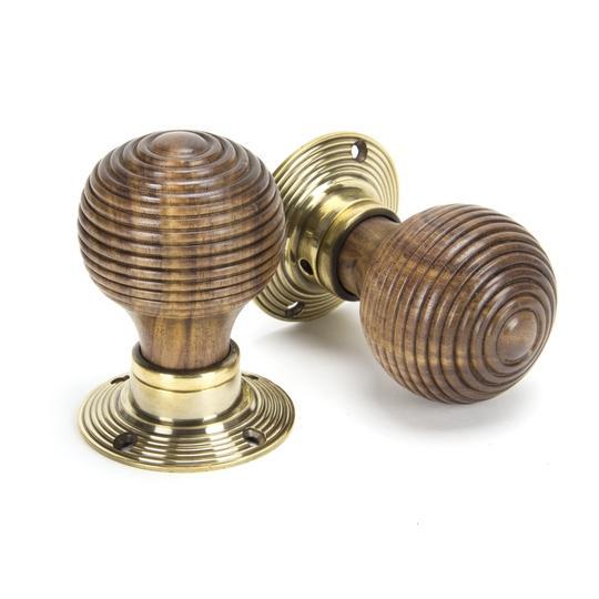 Rosewood Mortice/Rim Beehive Knob Set - Aged Brass Rosesin our Door Knobs collection by From The Anvil. Available to buy at Yorkshire Architectural Hardware
