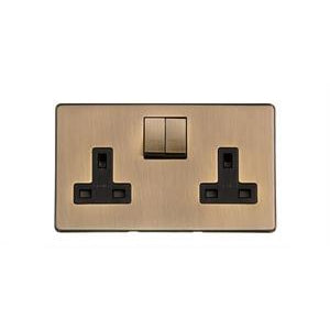 y91-1.250.abbk_Double Socket in Antique Brass (13 AMP) from the Heritage Brass _ Yorkshire Architectural Hardware